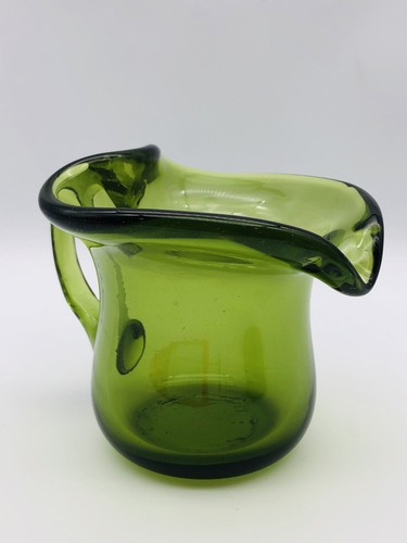 Handblown Green Art Glass Small Pitcher Vase - Picture 1 of 5