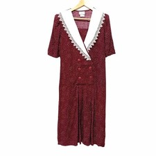 Vintage You Too Babes Burgundy Polka Dot Dress Lace White Collar Size 13