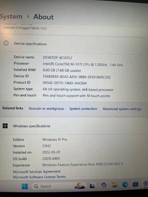 Dell LATITUDE Rugged Tablet 7202 12 Touch M-5Y71 CPU@1.4GHz/128GB SSD 8GB 2Batt. - Image 3 of 4