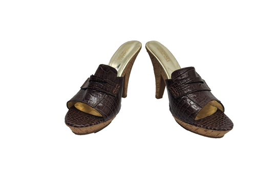 Michael Kors Camden Croco Leather Mule Slide Shoes Brown Womens Size 9M - Picture 7 of 11