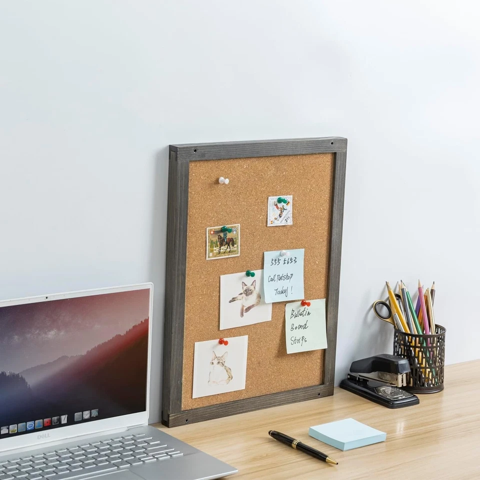 Gray Wood Entryway Bulletin Board Combo Set w/ Black Metal Mail Basket, Frame - Image 3 of 4