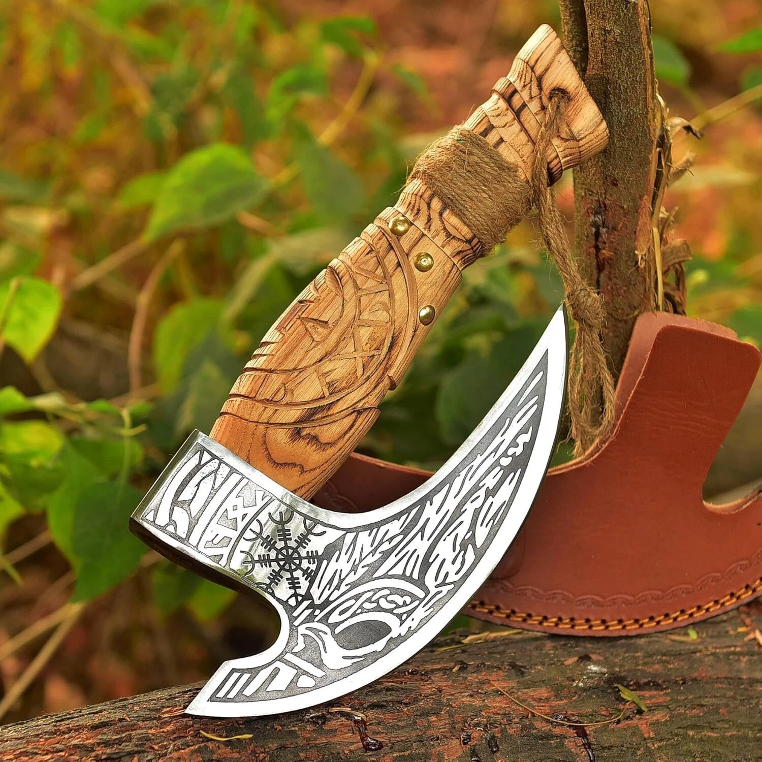Pizza Cutter Handmade Viking Style Wood handle With Sheath Best Kitchen Gadget