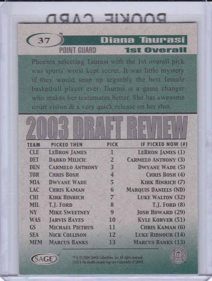 DIANA TAURASI ROOKIE CARD 2004 UCONN Huskies $$ Phoenix Mercury WNBA #1 PICK RC! - Image 2 of 2