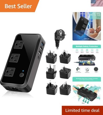 2300W Worldwide Travel Adapter with 3 AC Outlets & Smart Charging Technology