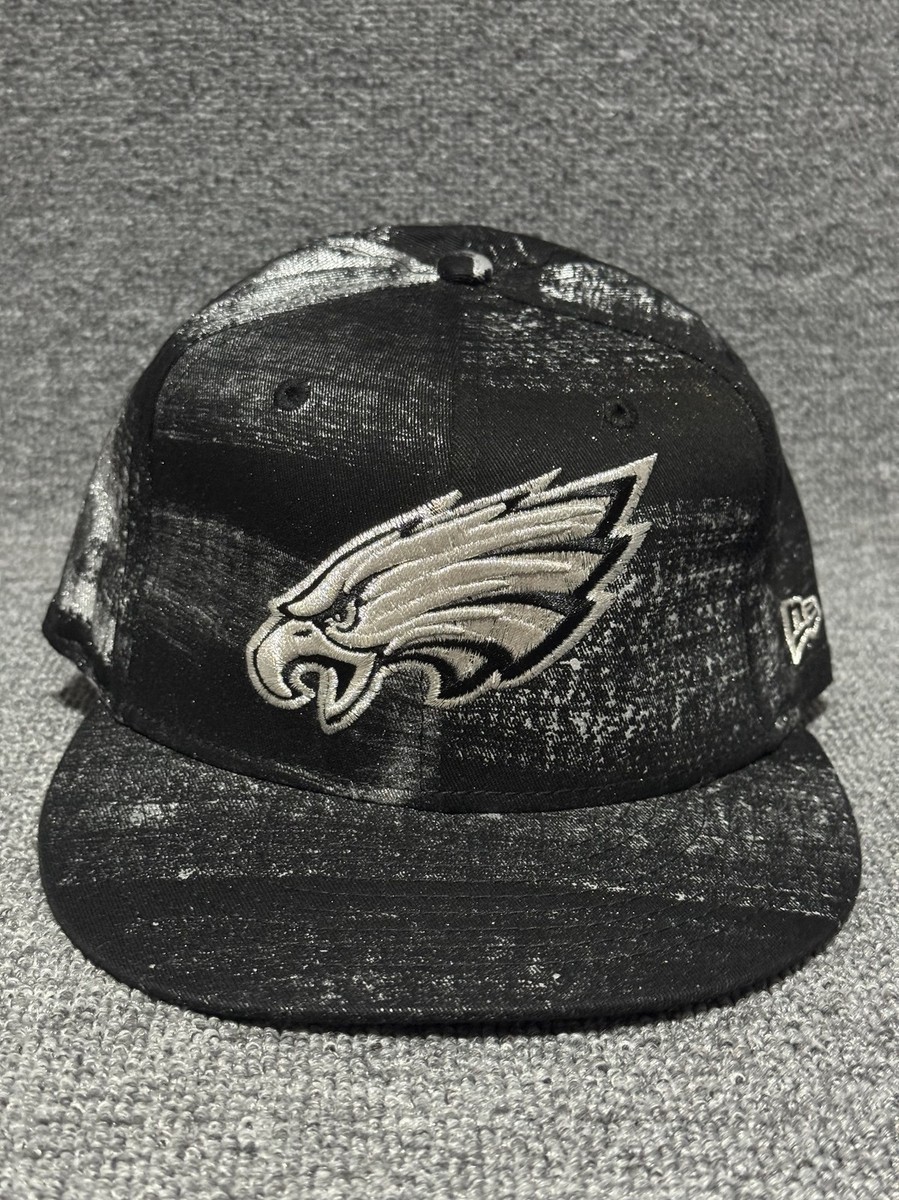 New Era Philadelphia Eagles 9FIFTY Snapback Hat Black Silver Distressed Print