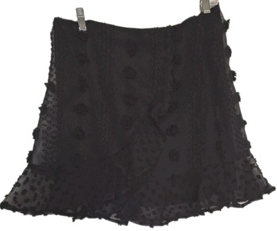 Cato Mini Skirt Black Chiffon Ruffle Hem Pom Pom Sz 12 Side Zip Whimsigoth NWT 