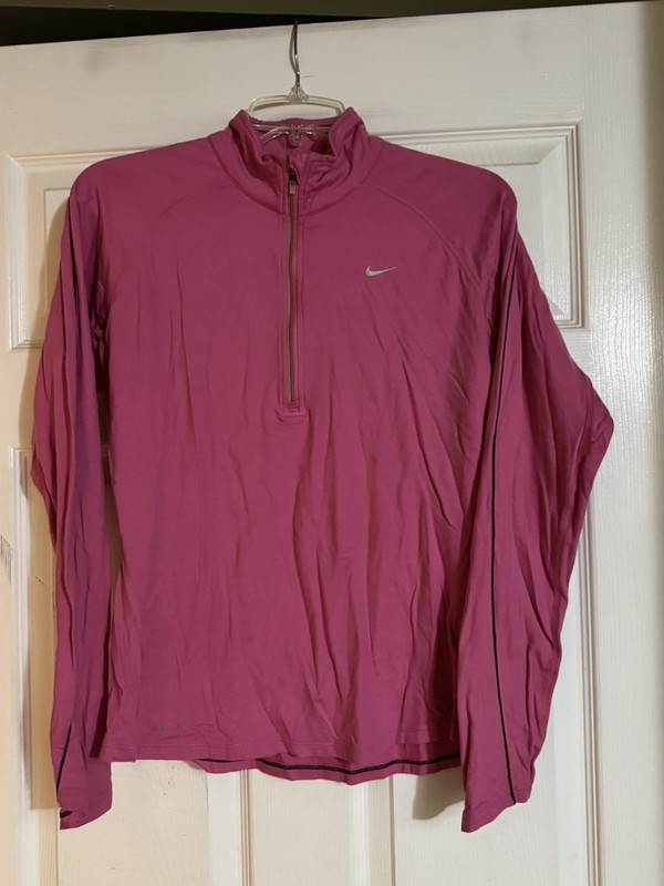 Women’s Nike 1/4 Zip Dri Fit Long Sleeve Pullover Running Shirt Size M Pink