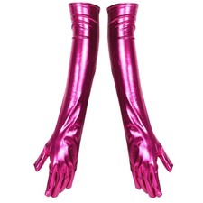 Rosy Patent Fake Long Gloves Women Spandex Costume Dance Party
