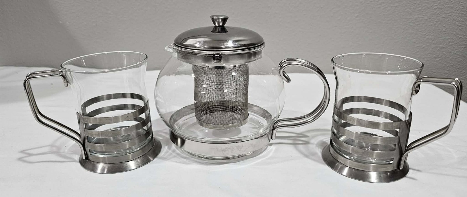 Glass Teapot Infuser Metal Handle Metal Lid & 2 French Press