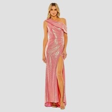 Mac Duggal NEW Metallic Pink Off The Shoulder Ruched Waist Slit Gown NWT Size 16