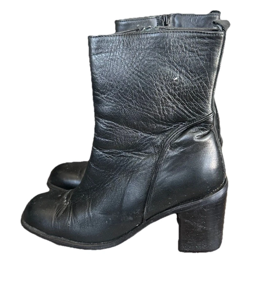 "Botas Bandolino De Colección Y2K Cuero Guijarro Negro Puntera Cuadrada Bloque 3"" Tacón Talla 7B" Foto 4 de 4