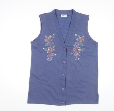PARA Damen Weste blau Blumen bestickt M ärmellos V-Ausschnitt