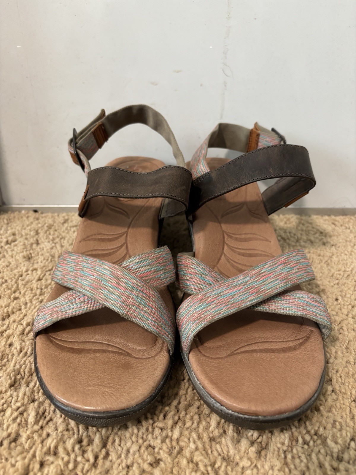 Sandali Keen donna 10 skyline slingback zeppa grigio multicolore fibbia pelle