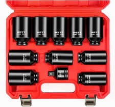 Wett 12 Drive Deep Large Impact Socket 27mm-38mm 11pc With Adapter Black