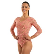 GK Elite VTG 90s Neon Zig Zag Zebra LS Cotton Leotard Bodysuit Pink AXS Adult XS