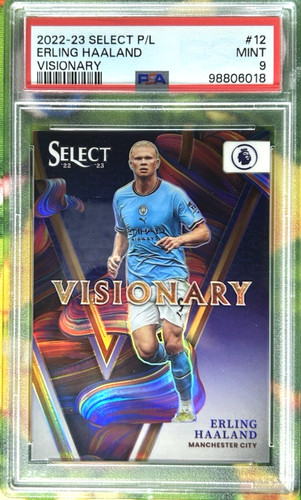 Erling Haaland 2022-23 Panini Select EPL #12 VISIONARY Case Hit Prizm - PSA 9