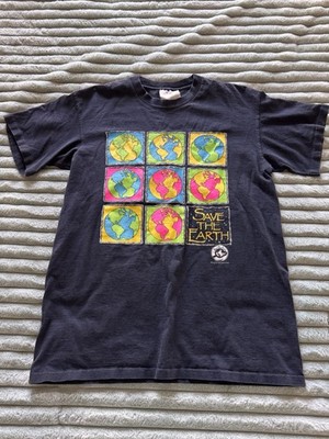 Save The Earth Vintage Men s Tshirt Black Size XL - Graphic Print