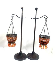2 Chandelier Votive Candle Holders w Stand Orang Amber Fall Boho Witch Academia