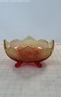 Vintage Jeanette Glass Lombardi Amberina Scalloped Edge Footed Fruit Bowl