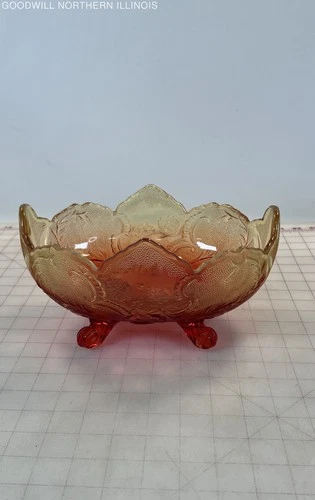 Vintage Jeanette Glass Lombardi Amberina Scalloped Edge Footed Fruit Bowl