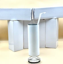20 Ounce Skinny Tumbler Blanks for Sublimation with Lid and Straw Matte White
