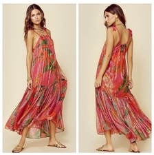 Farm Rio Pietra Maxi Dress Womens XS Floral Metallic Tassels Shimmer B30