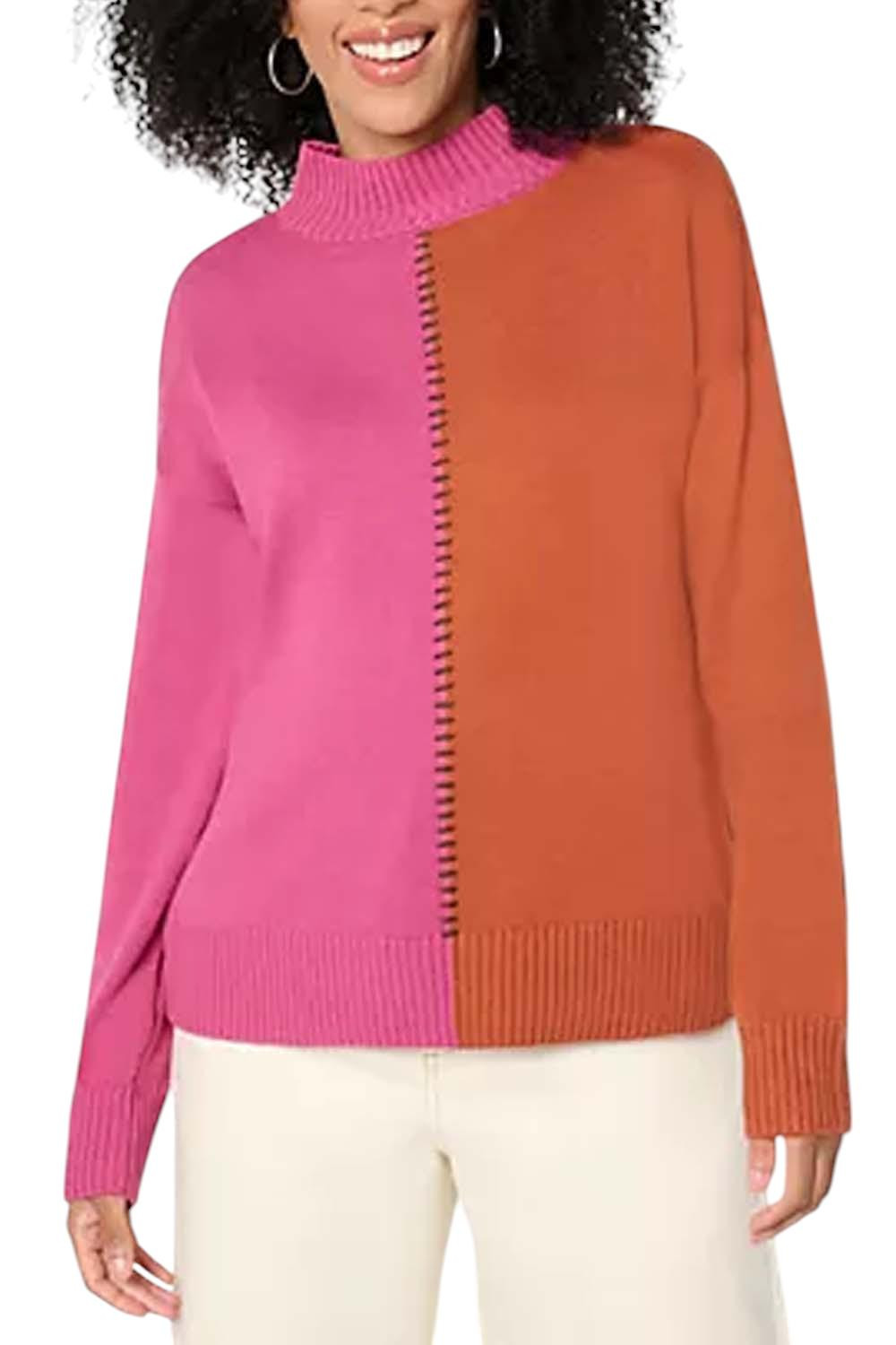 PeaceLoveWorld Women's Solid/Split ColorMockNeck … - image 1