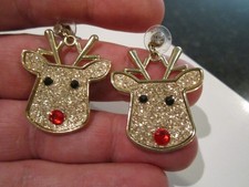 RUDOLPH THE RED NOSED REINDEER EARRINGS - LOTS OF SPARKLE - OFC-S