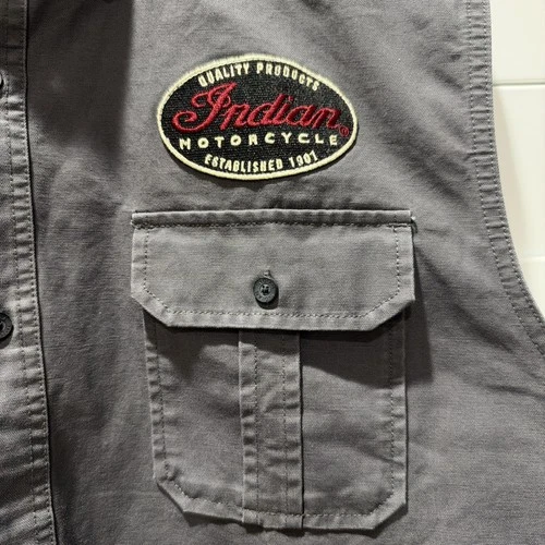 Indian Motorcycle Men's Gray Button Front Vest XL Embroidered Official Licensed image 3