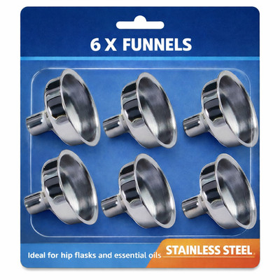 Top Shelf Flasks Stainless Steel Hip Flask Funnels, Set of 6