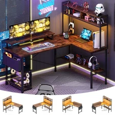 Aheaplus L Shaped Gaming Desk with Power Outlets & LED Lights, Small L-Shaped...