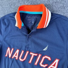 Nautica Navtech Polo Shirt Mens Small Blue Embroidered Logo Golf Tennis Sports