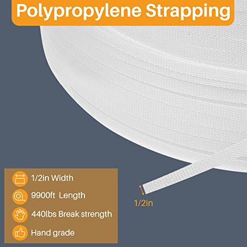 1/2 Inch Strapping, Polypropylene (PP) Heavy Duty Poly Packaging 9900 ft White - Picture 2 of 8