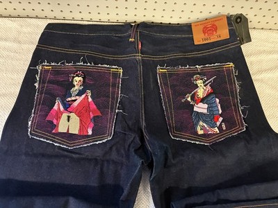 Red Monkey Company Jeans Size 38 NWT Embroidered Samurai 5 Button Close Ksohoh