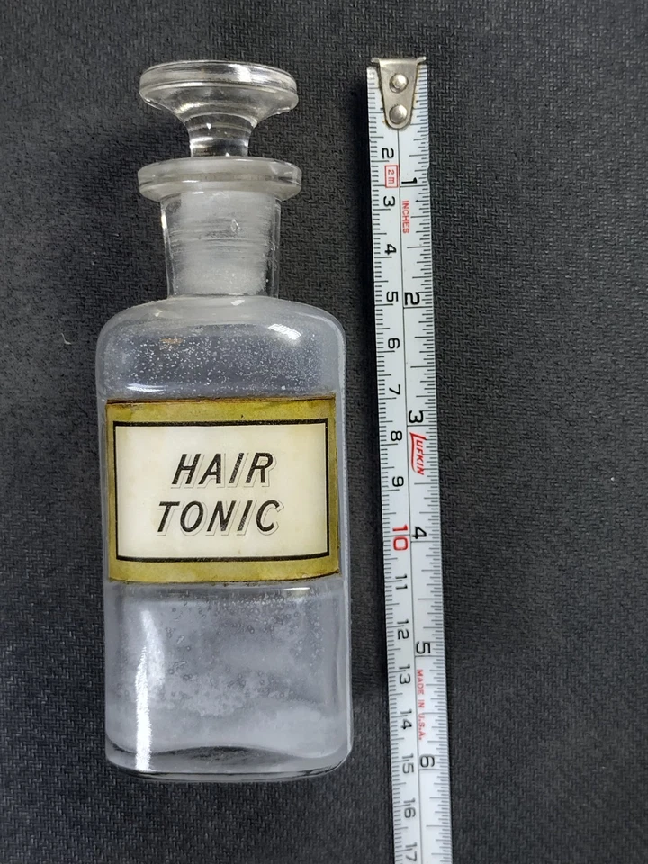 Antigua etiqueta debajo del vidrio botella peluquería tónico para el cabello de colección Foto 4 de 4