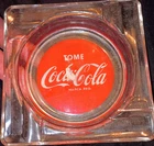 Coca-Cola Glass Ashtray Red Logo Square Vintage Soda Advertising