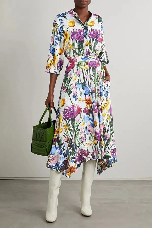 Stella McCartney — Stella McCartney White Floral Midi Dress Self-Tie Pockets Open Sleeves NWOT IT40