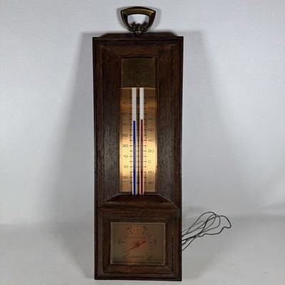 Vintage SPRINGFIELD Indoor Outdoor Thermometer & Hygrometer 15.5'' Wood Look