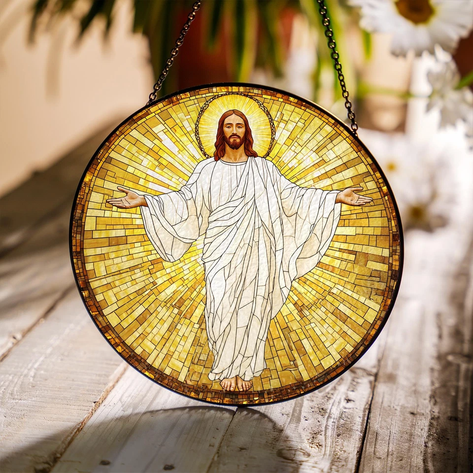Иисус Христос витраж Suncatcher, христианский окно вися, религиозный декор - Изображение 4 из 4