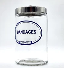 Grafco BANDAGES SUNDRY JAR Medical Supply Canister glass SS lid 7"T