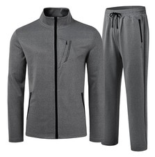 MoFiz Mens Activewear Full Zip Sweatsuit Long Sleeve Warm Large, Deep Grey