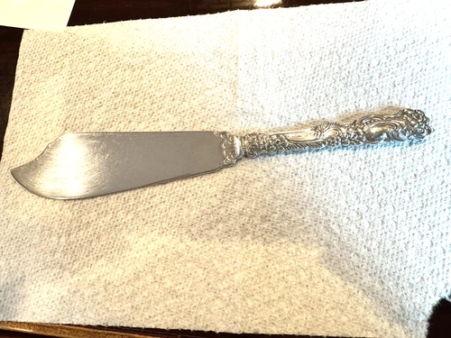 9" PRIMA NY,  SILVER FISH KNIFE with Elaborate Floral Design - Silverplate