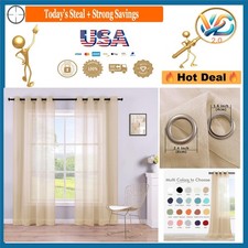 Beige Sheer Grommet Farmhouse Curtains 84 Inches Long 2 Panels