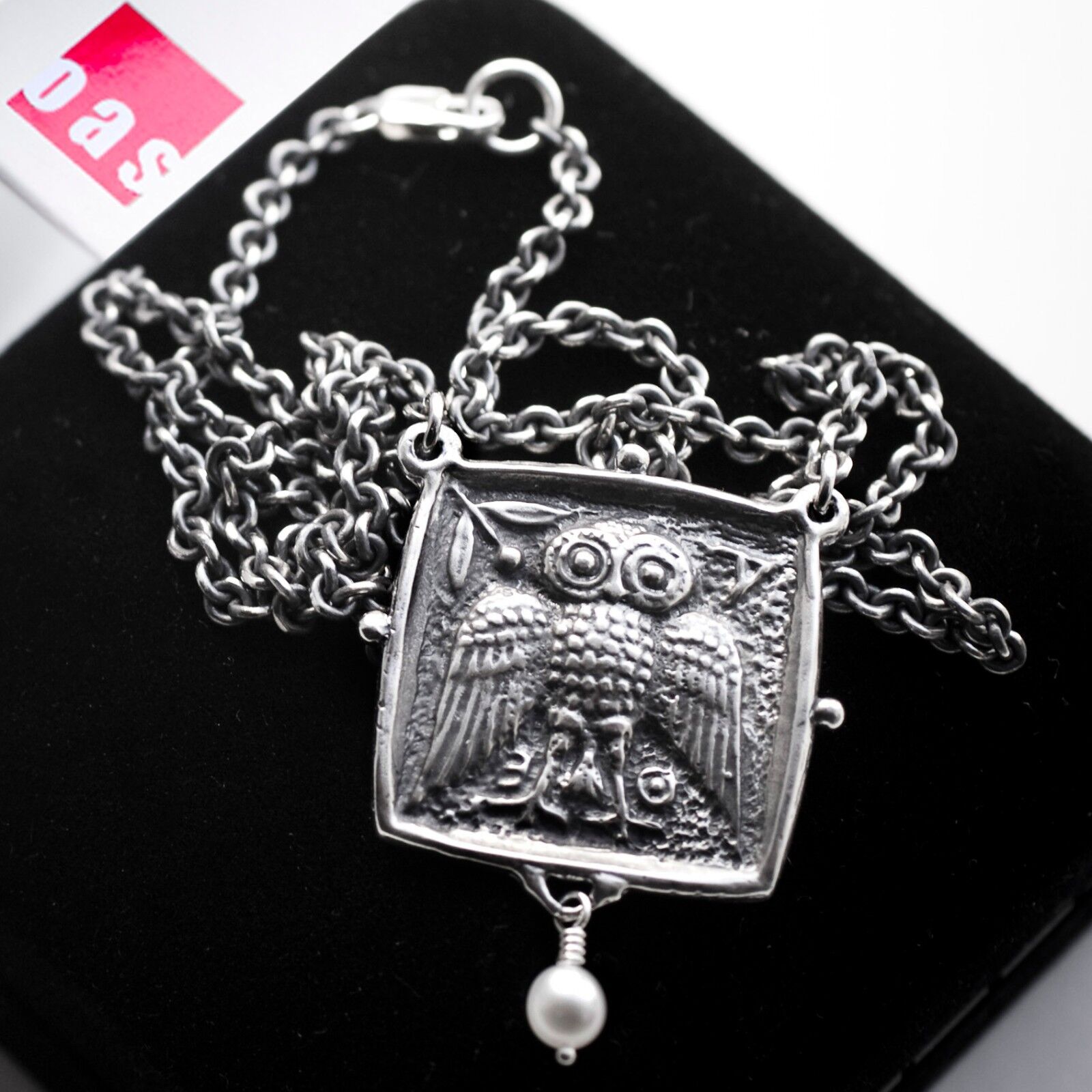 Sterling Silver Artisan Athena's Owl Tetradrachm Pendant Necklace with Pearl Popularna wysoka jakość
