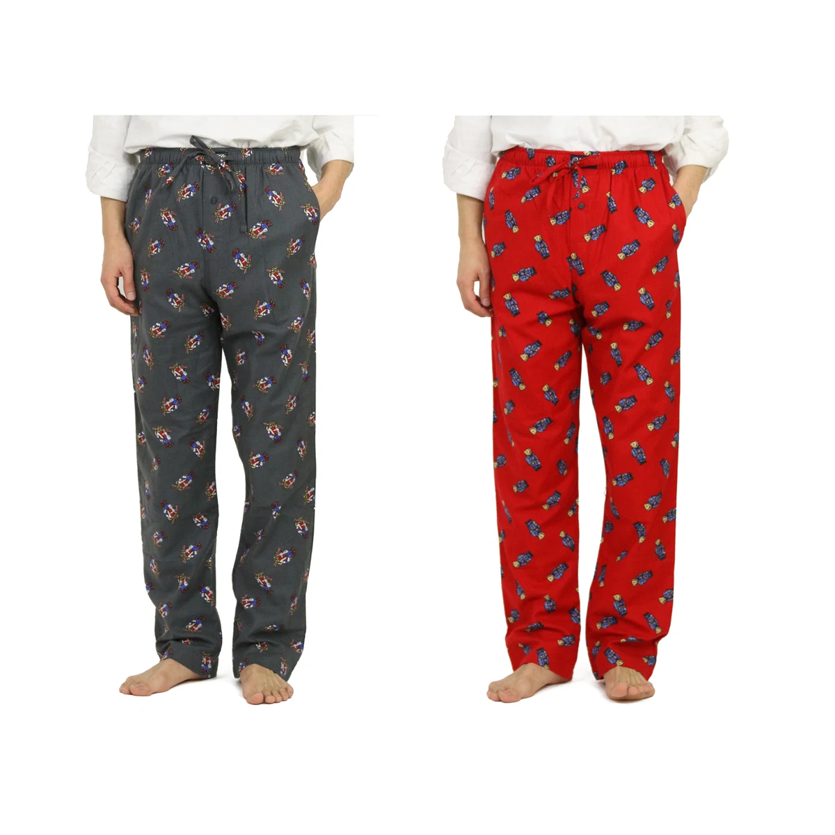 Polo Ralph Lauren Bear Flannel PJ Pajama Pants Red, Grey -- 2 colors