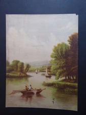 Colour illustration full page print Victorian soft fishing scene lithograph