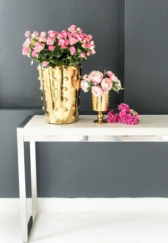 Dara Polished Stainless Steel Console With White Marble Top - Picture 6 of 8