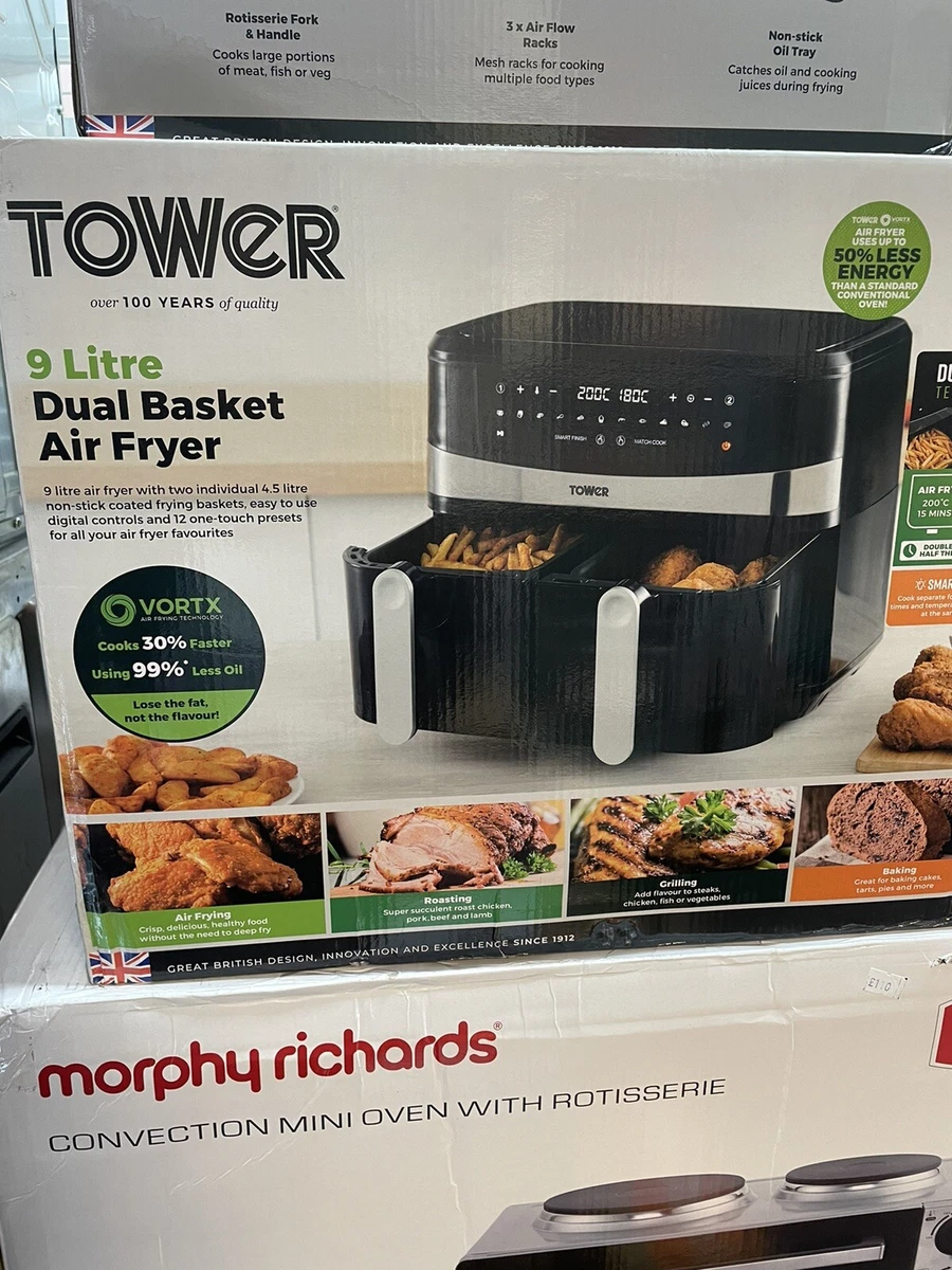 Tower T17088 Vortx 9L Duo Basket Air Fryer Smart 2600W Black eBay
