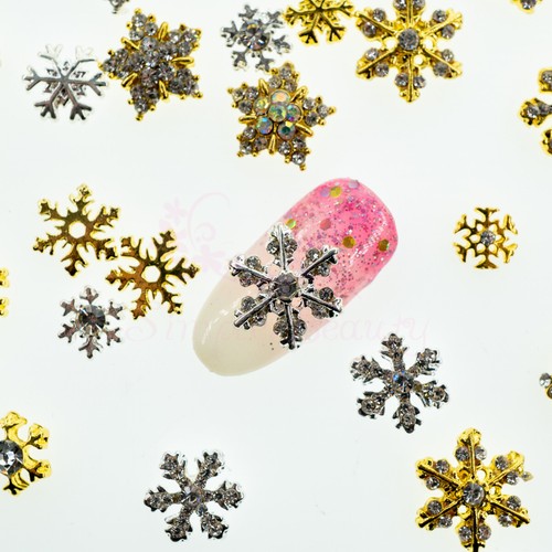 100 Mix 20 styles Silver Gold Christmas Snowflake Nail Art Alloy Charms Manicure - 第 5/5 張圖片