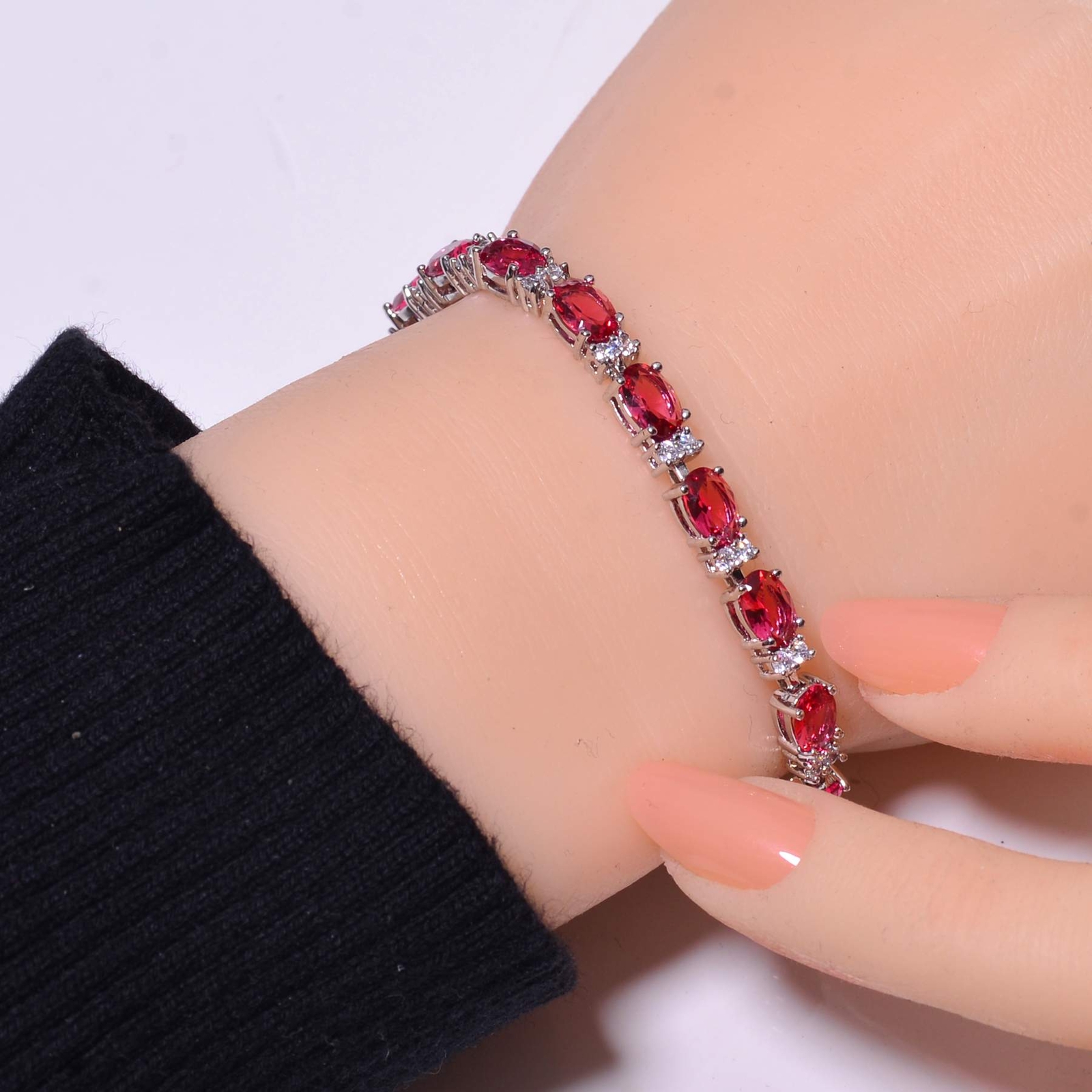 Pink Rubellite Tourmaline & CZ 925 Sterling Silver Tennis Bracelet 7.99